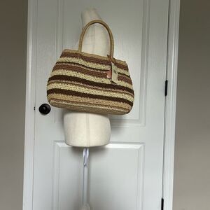 Esprit Women’s Beige and Chocolate Striped Tote Bag New With Tag